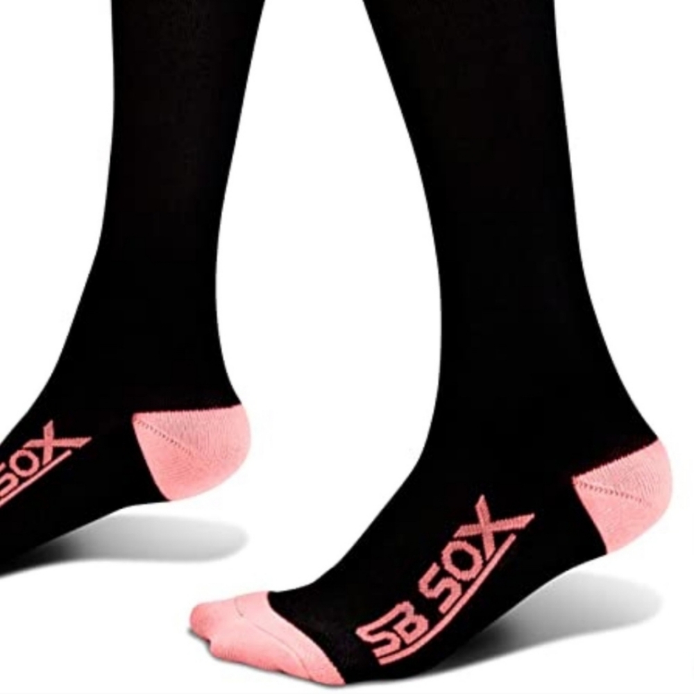 SB Sox Black Pink Compression Socks Pregnancy Maternity Travel Tall Sock XL New